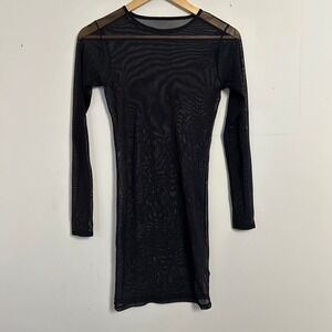 American Apparel Mesh Dress Womens M/L Black Sheer Long Sleeve Mini Dress